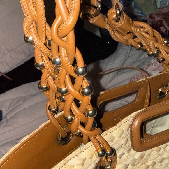 Maje Tan Woven Tote with Leather Handles - Picture 3 of 12